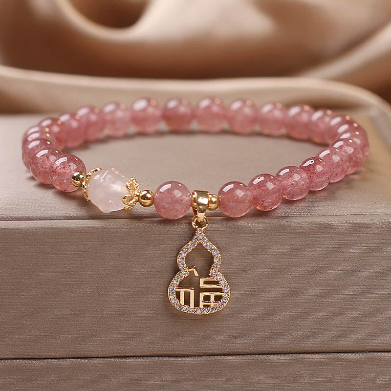 Bracelet d'énergie positive en quartz fraise avec breloque Fu