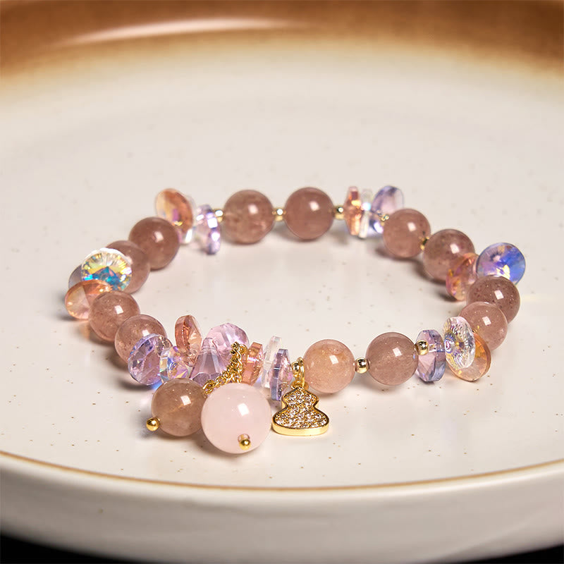 Bracelet spirituel positif en quartz fraise 14-16 cm
