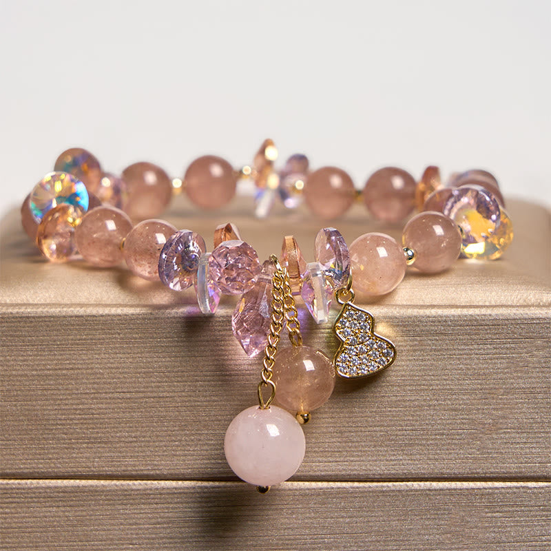 Bracelet spirituel positif en quartz fraise 14-16 cm