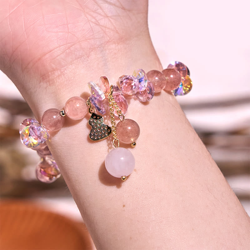 Bracelet spirituel positif en quartz fraise 14-16 cm