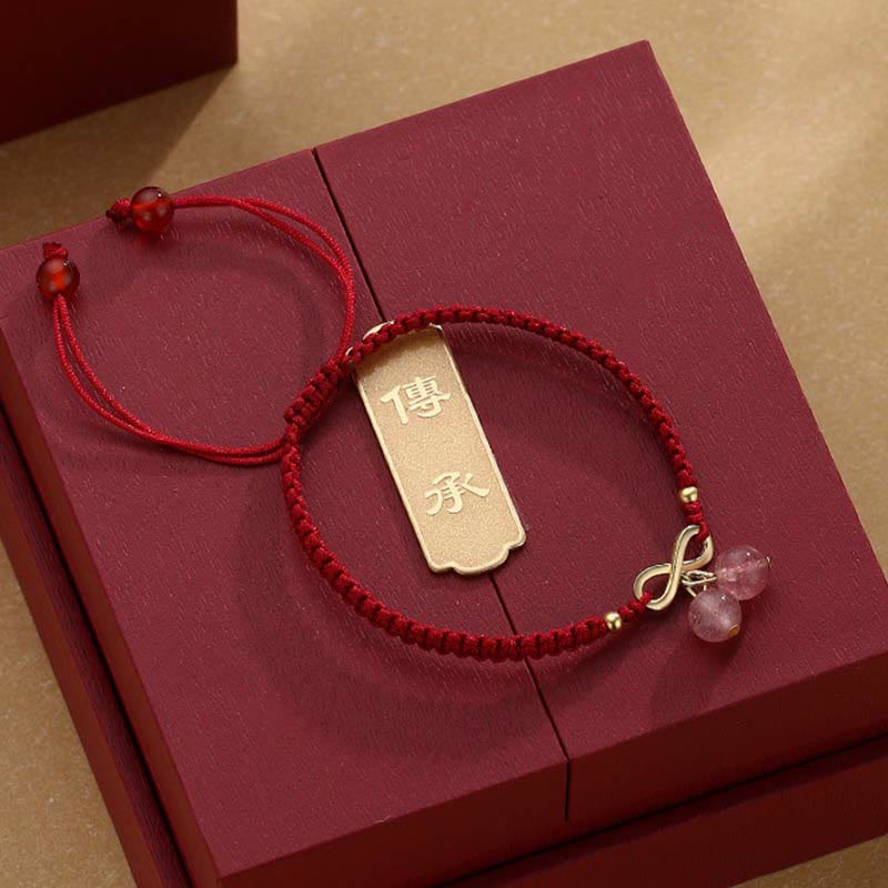 Bracelet en fil rouge quartz fraise | Protection et guérison par l'amour
