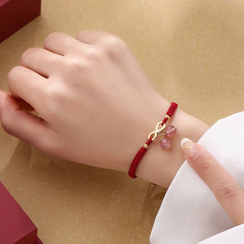 Bracelet en fil rouge quartz fraise | Protection et guérison par l'amour