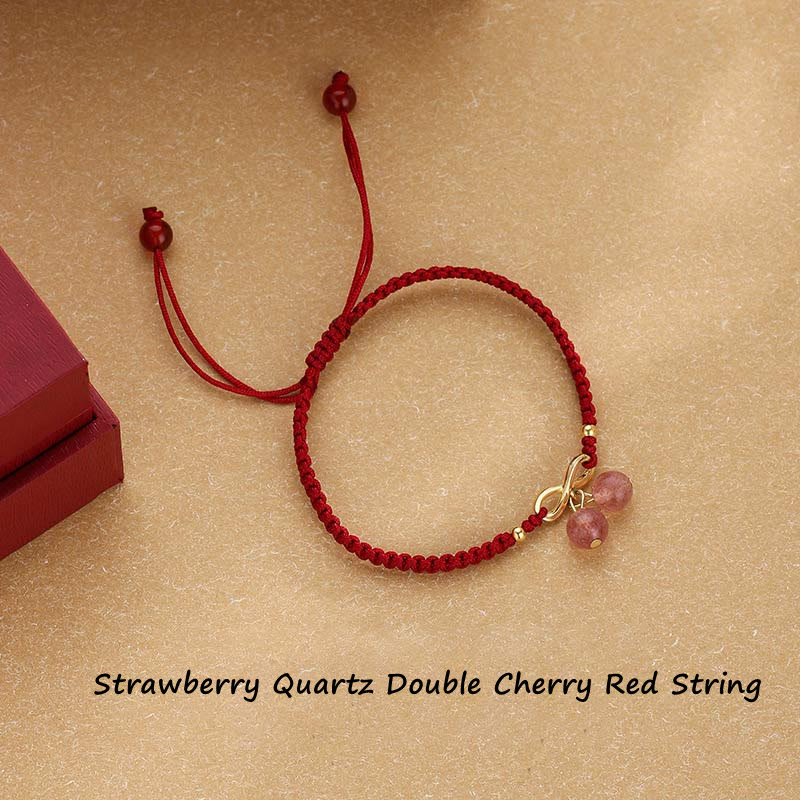 Bracelet en fil rouge quartz fraise | Protection et guérison par l'amour