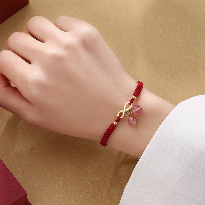Bracelet en fil rouge quartz fraise | Protection et guérison par l'amour