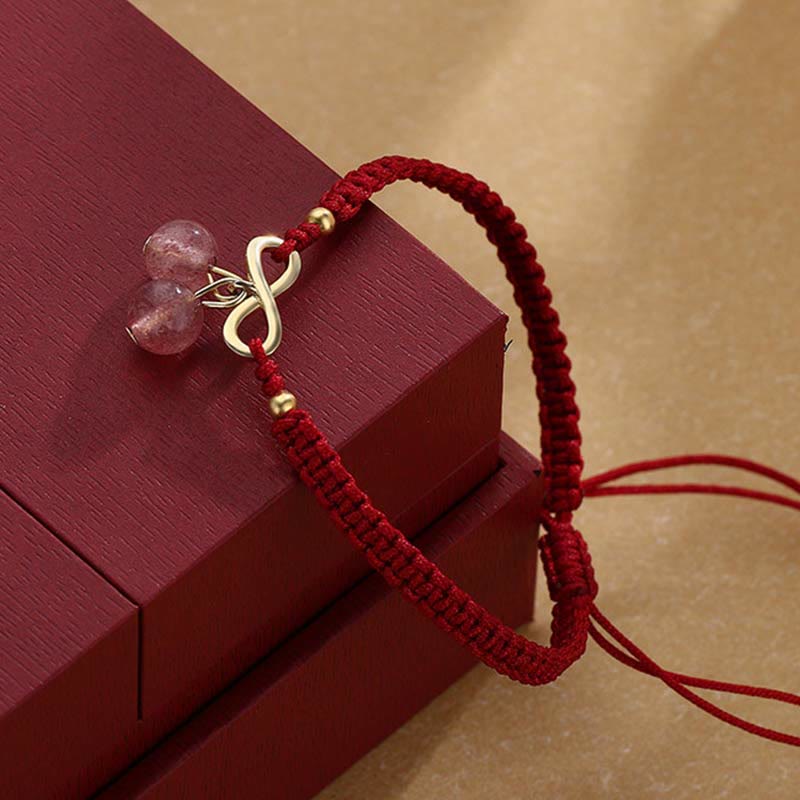 Bracelet en fil rouge quartz fraise | Protection et guérison par l'amour