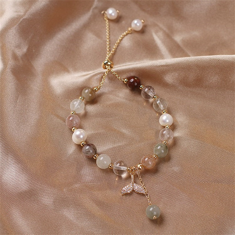 Bracelet de guérison en quartz fraise et quartz rutile, perles de 8 mm