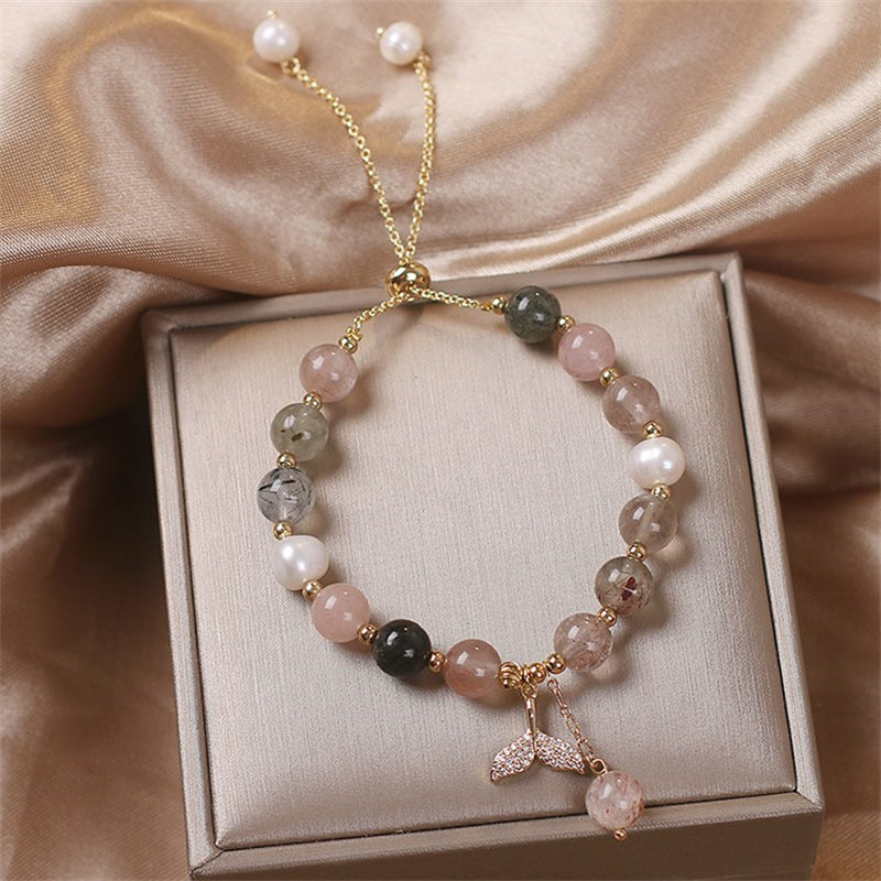Bracelet de guérison en quartz fraise et quartz rutile, perles de 8 mm