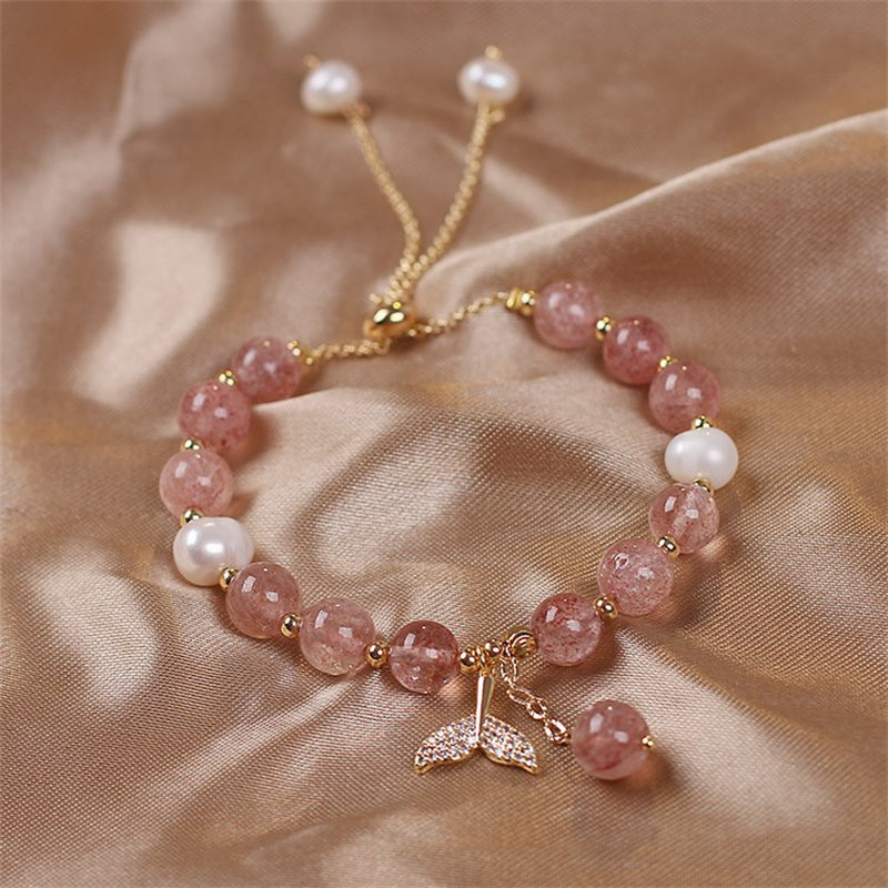Bracelet de guérison en quartz fraise et quartz rutile, perles de 8 mm