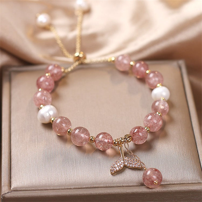 Bracelet de guérison en quartz fraise et quartz rutile, perles de 8 mm