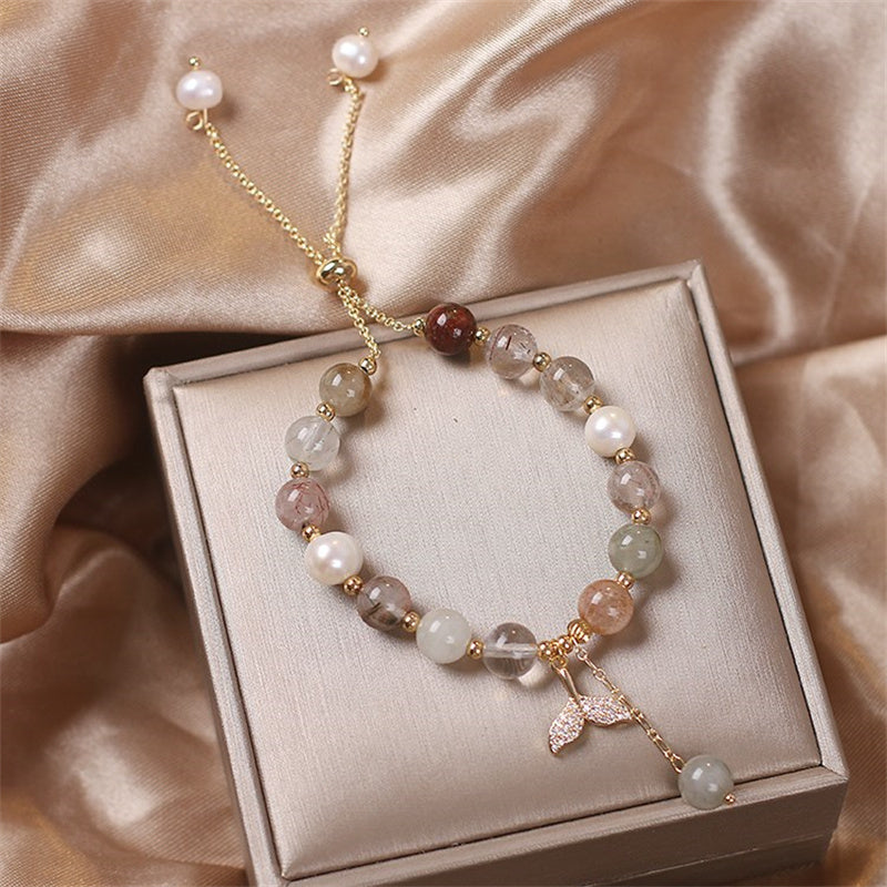 Bracelet de guérison en quartz fraise et quartz rutile, perles de 8 mm