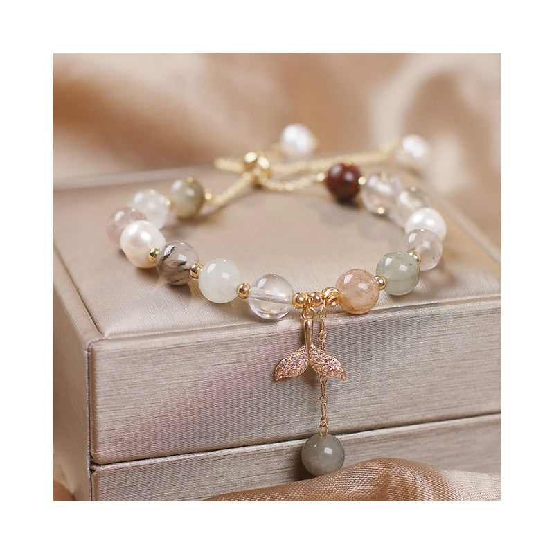 Bracelet de guérison en quartz fraise et quartz rutile, perles de 8 mm