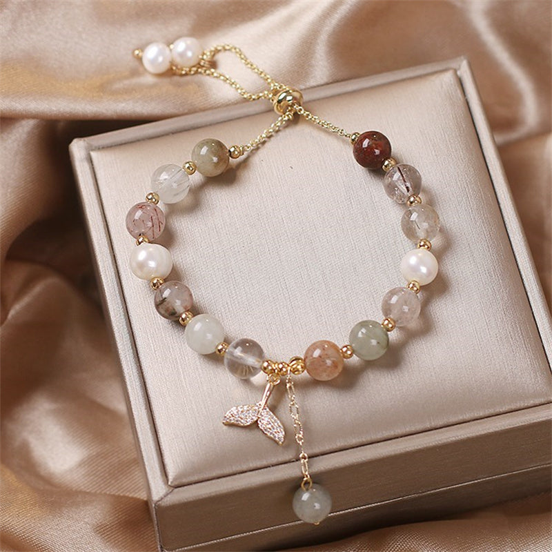 Bracelet de guérison en quartz fraise et quartz rutile, perles de 8 mm