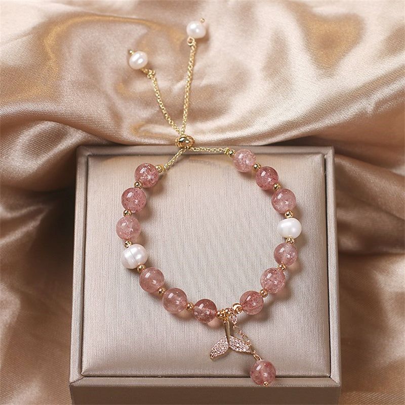 Bracelet de guérison en quartz fraise et quartz rutile, perles de 8 mm