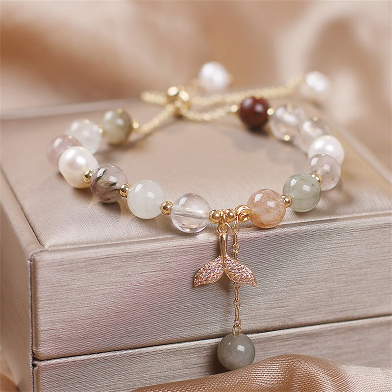 Bracelet de guérison en quartz fraise et quartz rutile, perles de 8 mm