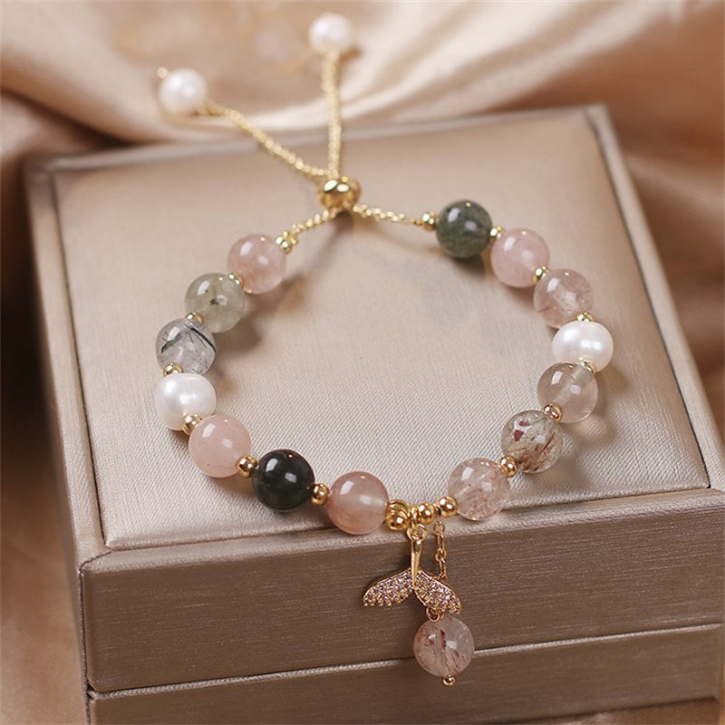 Bracelet de guérison en quartz fraise et quartz rutile, perles de 8 mm