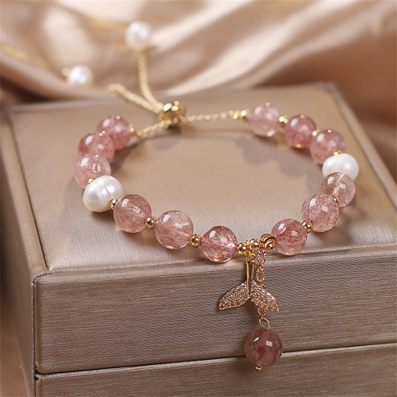 Bracelet de guérison en quartz fraise et quartz rutile, perles de 8 mm