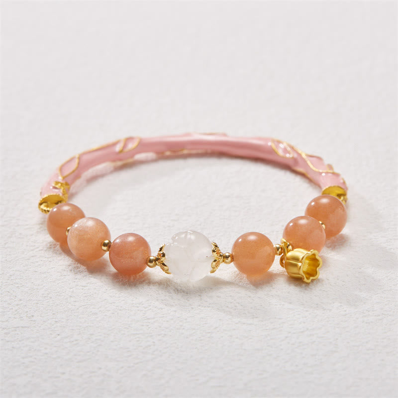 Bracelet à breloques positives en pierre de soleil et jade de soie dorée
