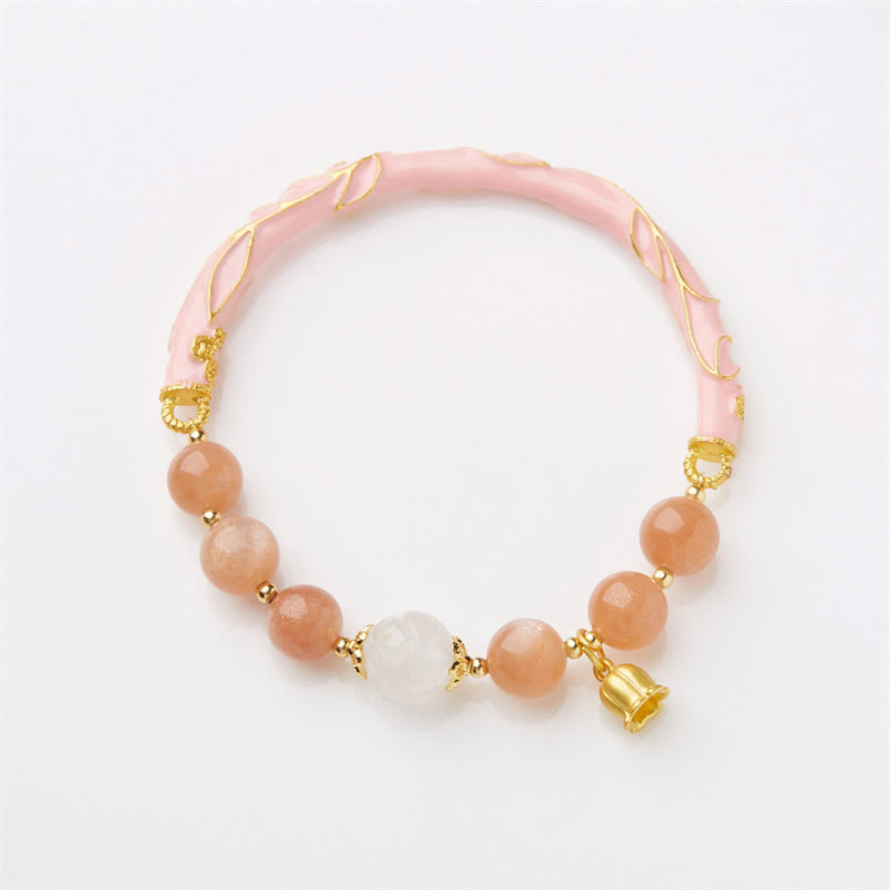 Bracelet à breloques positives en pierre de soleil et jade de soie dorée