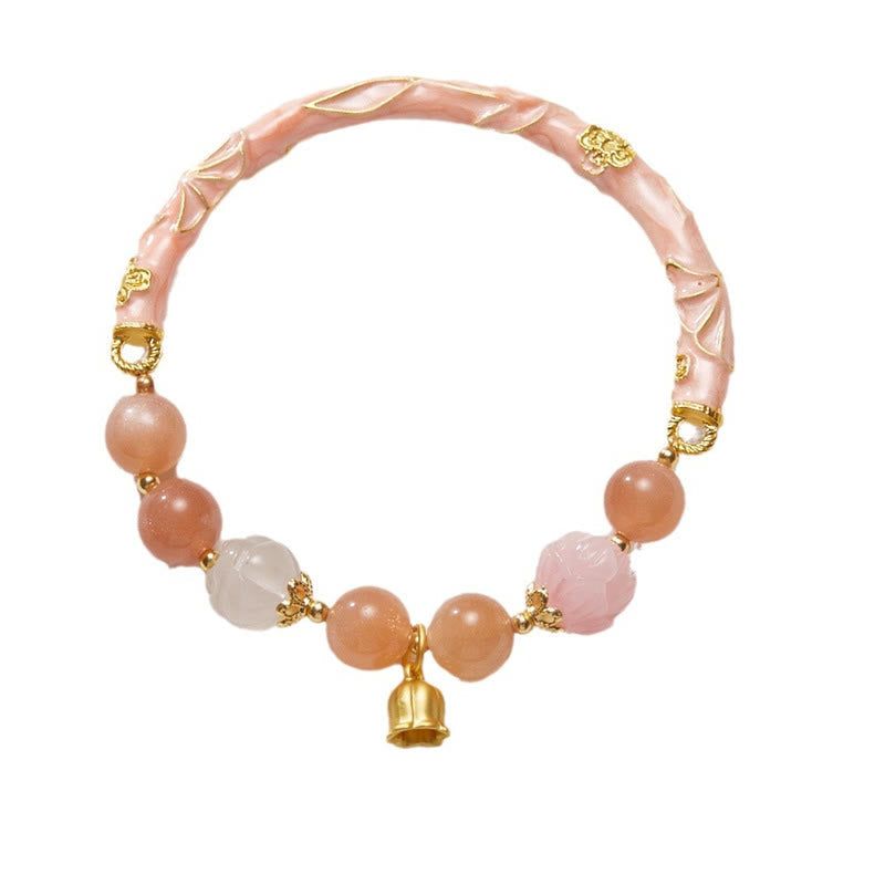 Bracelet à breloques positives en pierre de soleil et jade de soie dorée