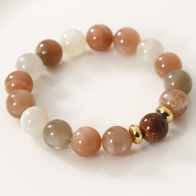 Bracelet spirituel en grès doré et pierre de soleil pour la richesse