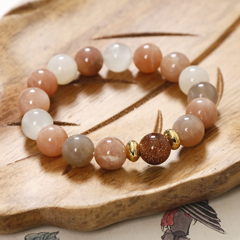 Bracelet spirituel en grès doré et pierre de soleil pour la richesse
