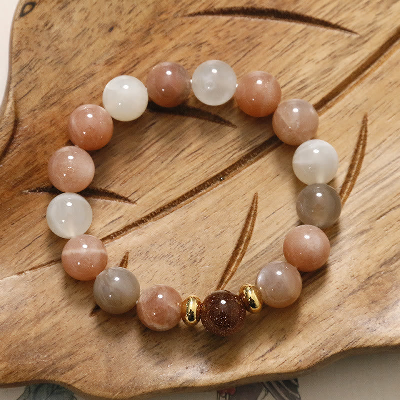 Bracelet spirituel en grès doré et pierre de soleil pour la richesse