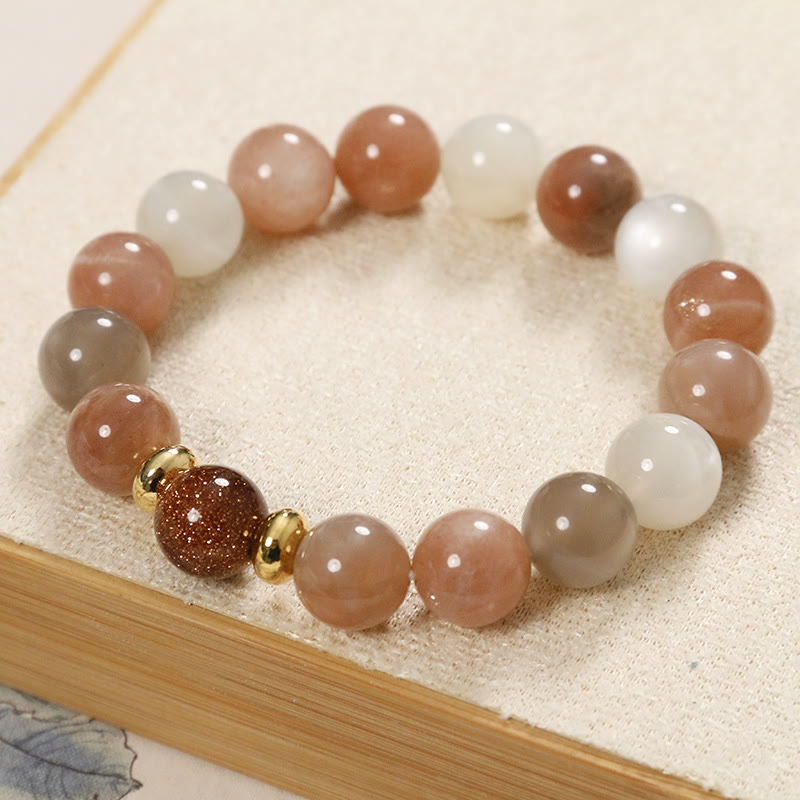 Bracelet spirituel en grès doré et pierre de soleil pour la richesse