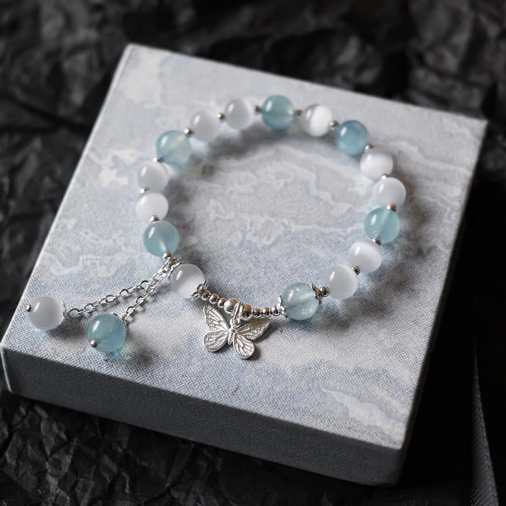Bracelet de soutien aux chakras papillon aigue-marine et aux sons de guérison