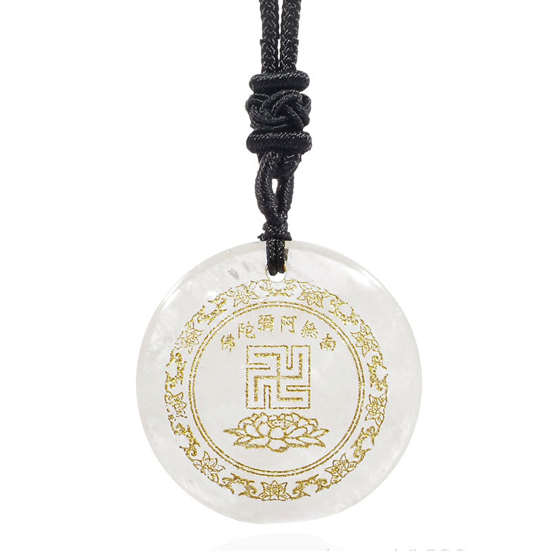 Collier de purification en obsidienne noire à motif de lotus svastika