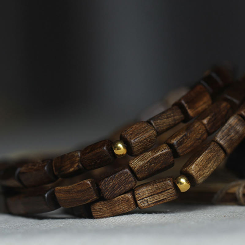 Bracelet en bois d'agar Tarakan avec perles en argent et or 925 et symbole du zodiaque