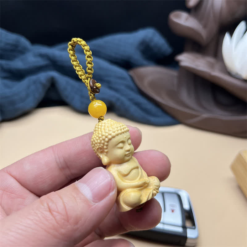 Porte-clés spirituel en buis de la sérénité du Bouddha Tathagata