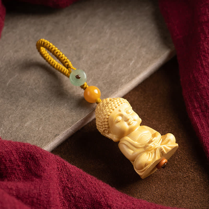 Porte-clés spirituel en buis de la sérénité du Bouddha Tathagata