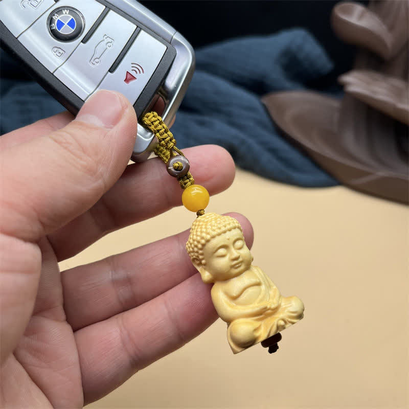 Porte-clés spirituel en buis de la sérénité du Bouddha Tathagata