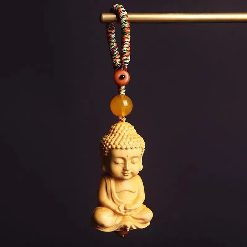 Porte-clés spirituel en buis de la sérénité du Bouddha Tathagata