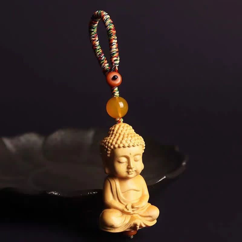 Porte-clés spirituel en buis de la sérénité du Bouddha Tathagata