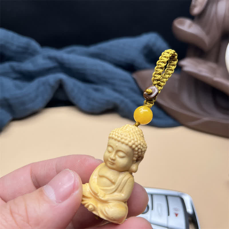Porte-clés spirituel en buis de la sérénité du Bouddha Tathagata