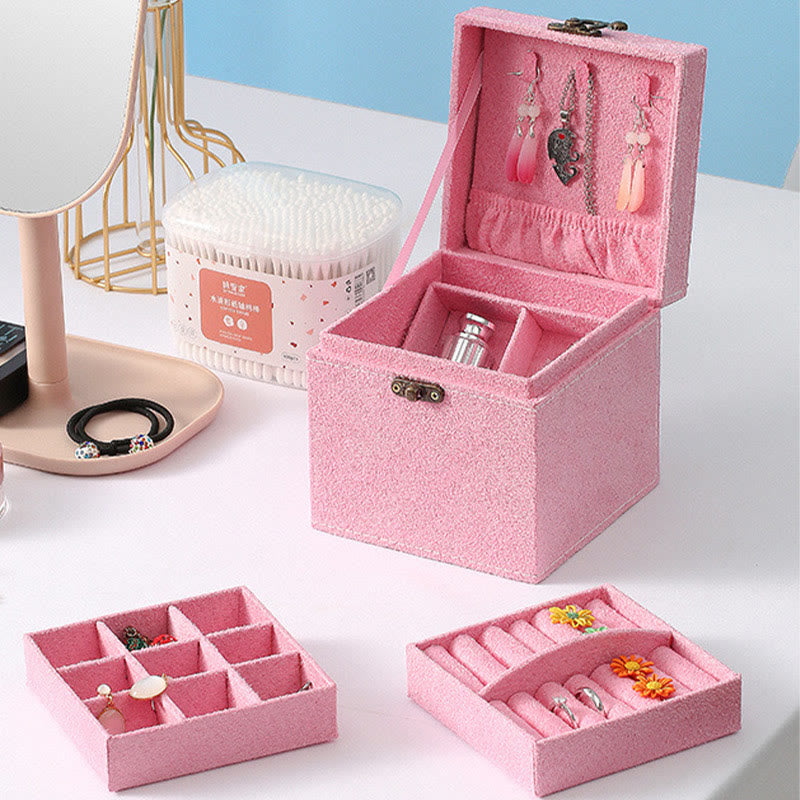 Boîte à bijoux en flanelle à trois niveaux | Zen Decor