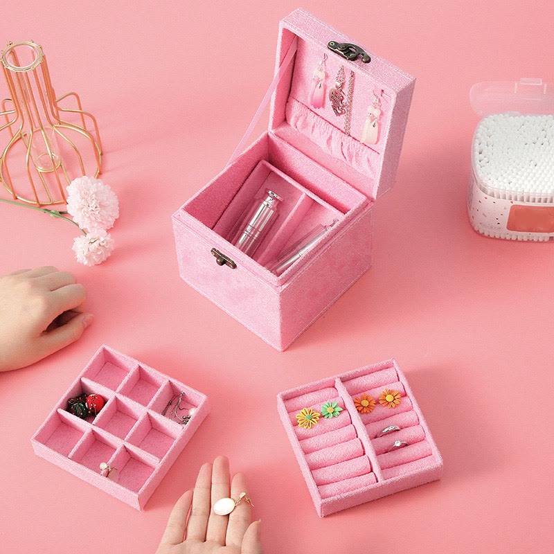 Boîte à bijoux en flanelle à trois niveaux | Zen Decor