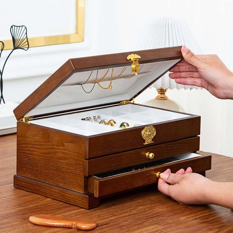 Coffret à bijoux en bois à trois niveaux pour un rangement zen