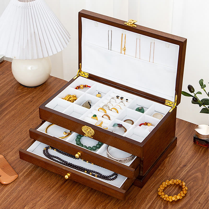 Coffret à bijoux en bois à trois niveaux pour un rangement zen