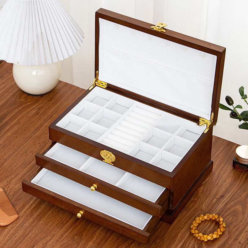 Coffret à bijoux en bois à trois niveaux pour un rangement zen