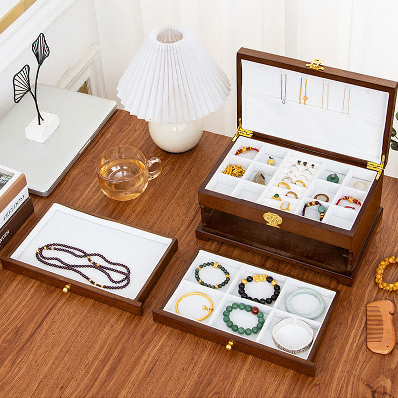 Coffret à bijoux en bois à trois niveaux pour un rangement zen