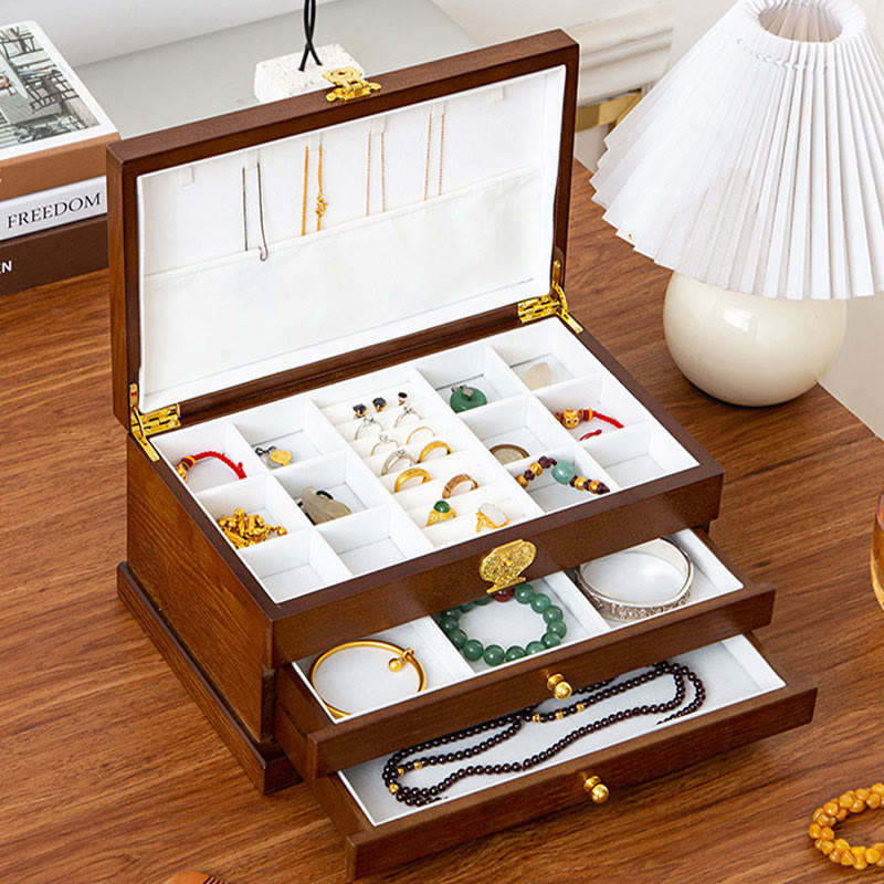 Coffret à bijoux en bois à trois niveaux pour un rangement zen