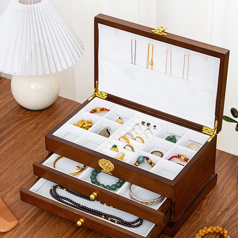Coffret à bijoux en bois à trois niveaux pour un rangement zen