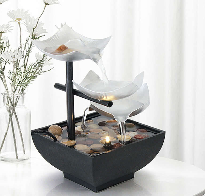 Fontaine cascade Lotus à trois niveaux | Décoration de table zen