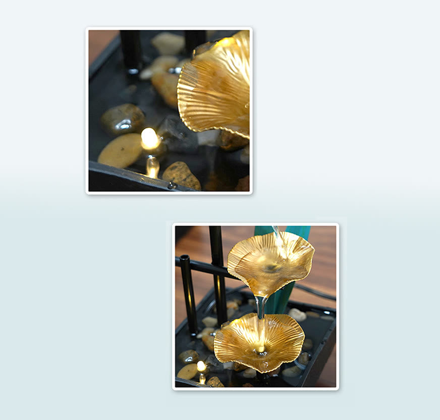 Fontaine cascade Lotus à trois niveaux | Décoration de table zen