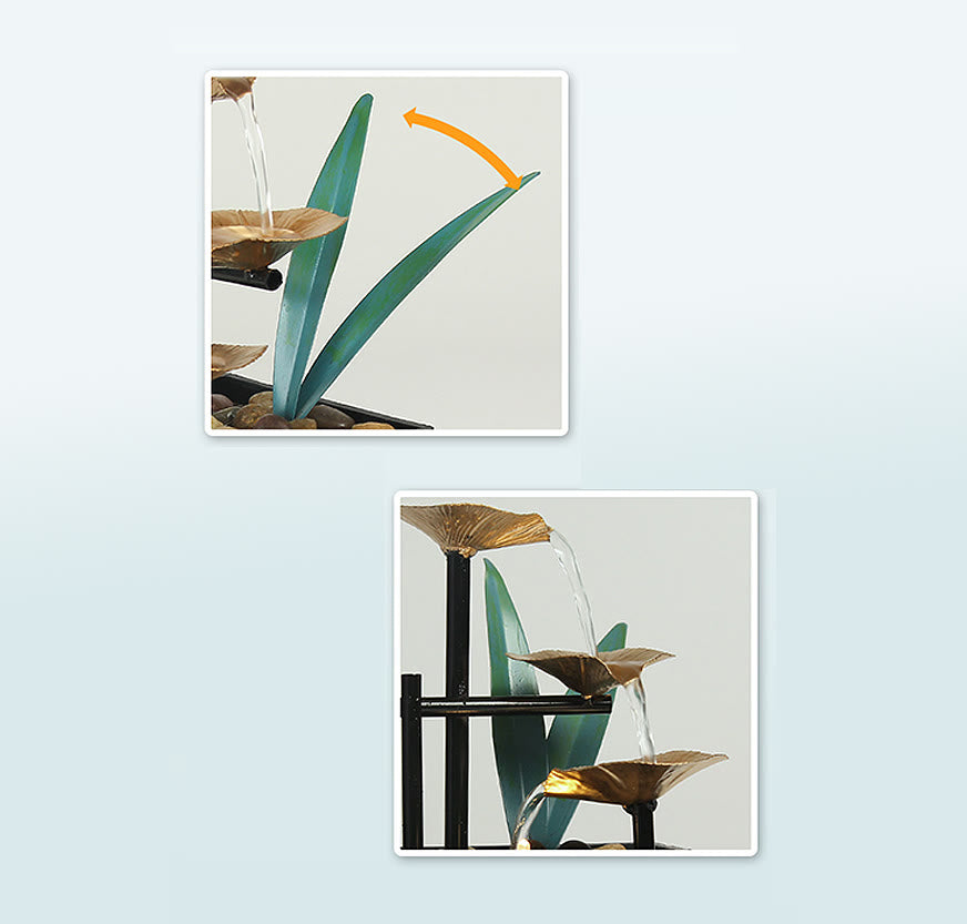 Fontaine cascade Lotus à trois niveaux | Décoration de table zen