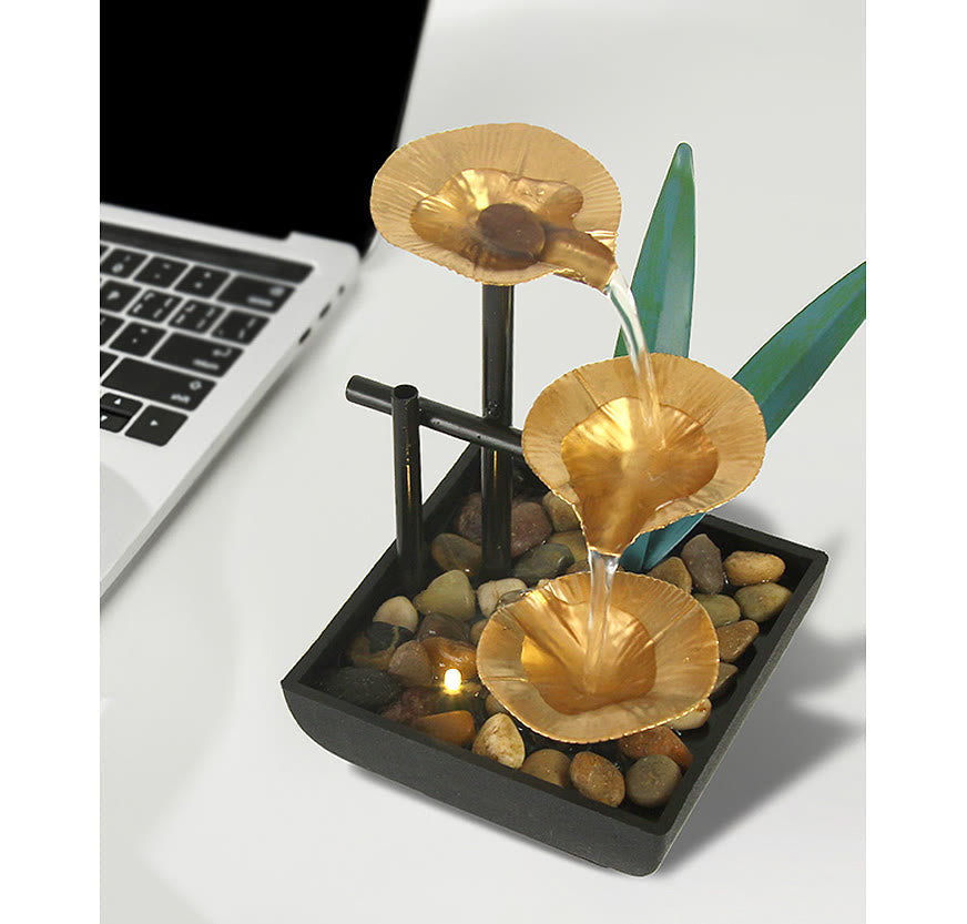 Fontaine cascade Lotus à trois niveaux | Décoration de table zen