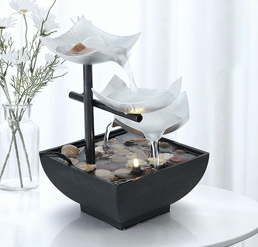 Fontaine cascade Lotus à trois niveaux | Décoration de table zen
