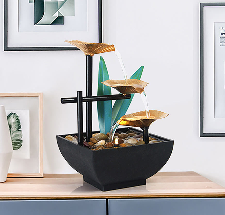 Fontaine cascade Lotus à trois niveaux | Décoration de table zen